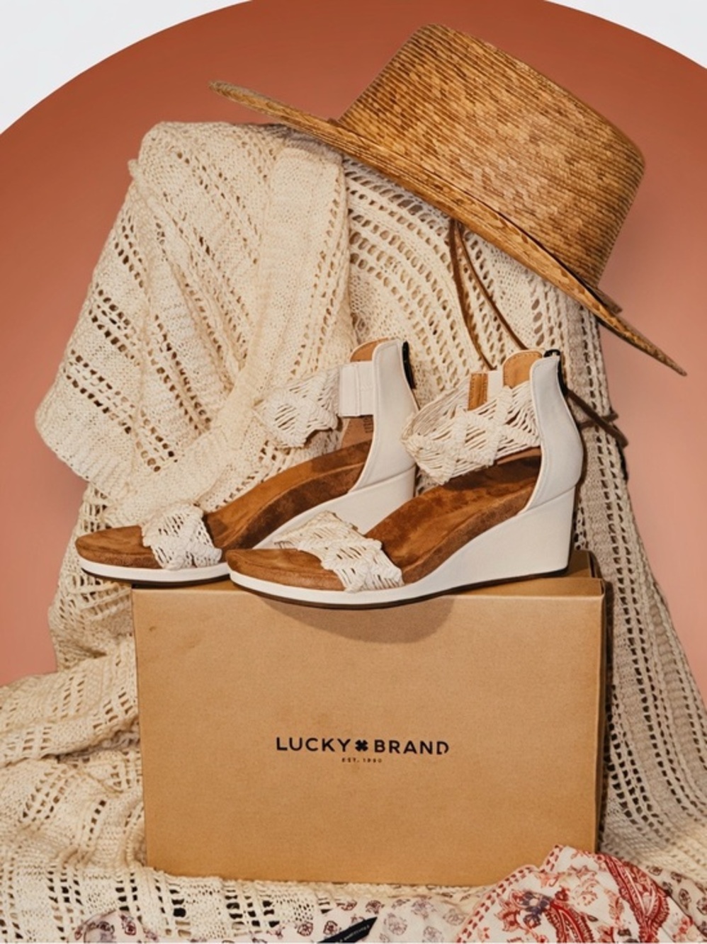 Lucky Brand Cream Braided Wedge Sandals